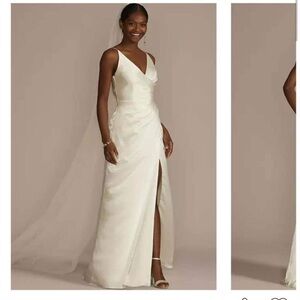 Satin spaghetti strap wedding dress